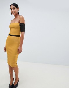 Платье-футляр с контрастными рукавами и открытыми плечами Vesper - Желтый