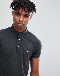 Темно-серое узкое поло из пике с логотипом Tommy Hilfiger Icon - Серый