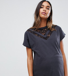 Выбеленная серая футболка с кружевной вставкой ASOS DESIGN Maternity - Серый