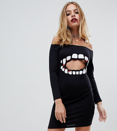 Платье мини с широким вырезом ASOS DESIGN Petite - Черный