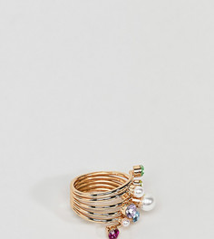Золотистое кольцо с разноцветными камнями эксклюзивно для ASOS DESIGN Curve - Золотой