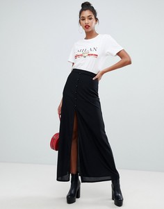 Черная юбка макси на пуговицах с разрезом Boohoo - Черный
