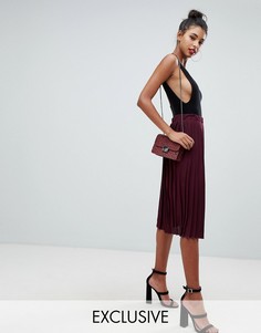 Бордовая плиссированная юбка миди Boohoo - Красный