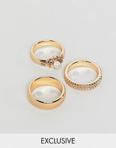 3 золотистых кольца с разной отделкой Reclaimed Vintage - Золотой