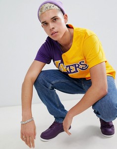Желто-синяя футболка с пуговицами Mitchell & Ness L.A. Lakers - Фиолетовый