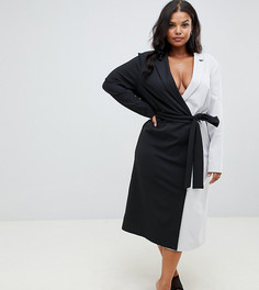 Платье миди с запахом в стиле колор блок эксклюзивно для ASOS DESIGN Curve - Мульти