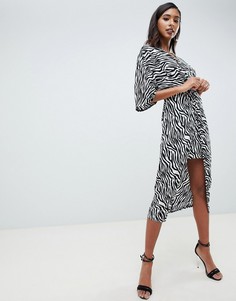 Платье-кимоно миди с узлом спереди и зебровым принтом ASOS DESIGN - Мульти