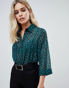 Зеленая полупрозрачная рубашка с леопардовым принтом ASOS DESIGN - Зеленый