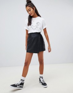 Мини-юбка из искусственной кожи с запахом Wednesdays Girl - Черный
