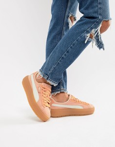 Вельветовые кроссовки кораллового цвета на платформе Puma - Оранжевый