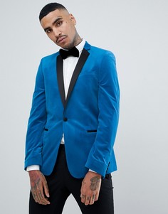 Синий бархатный приталенный блейзер ASOS DESIGN - Синий