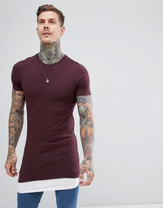 Длинная обтягивающая футболка со вставкой на нижней кромке ASOS DESIGN - Красный
