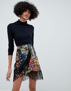 Мини-юбка в клетку с запахом и бахромой ASOS DESIGN - Мульти