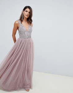 Платье макси с декоративной отделкой на лифе ASOS DESIGN - Розовый