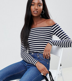 Боди в полоску с открытыми плечами и длинными рукавами ASOS DESIGN Tall - Темно-синий