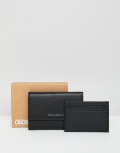Черный кожаный бумажник 2 в 1 с кредитницей и серебристым тиснением ASOS DESIGN - Черный