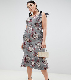 Платье миди в клетку с цветочным принтом эксклюзивно для ASOS DESIGN Curve - Мульти