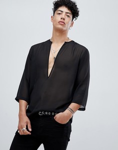 Длинная полупрозрачная рубашка с глубоким V-образным вырезом ASOS DESIGN - Черный