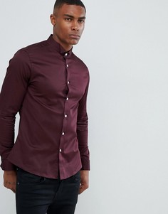 Приталенная сатиновая рубашка бордового цвета с двойными манжетами ASOS DESIGN - Красный