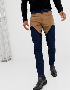 Узкие джинсы цвета индиго с коричневой отделкой в стиле вестерн ASOS DESIGN - Синий