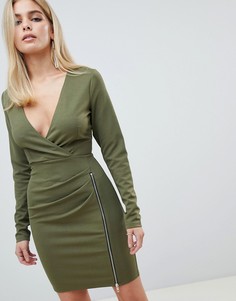 Платье мини со сборками и молнией сбоку ASOS DESIGN - Зеленый