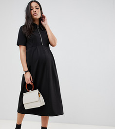 Мягкое платье миди с контрастным воротником ASOS DESIGN Maternity - Черный