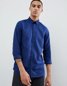 Фактурная приталенная рубашка темно-синего цвета с принтом добби и логотипом Tommy Hilfiger - Синий