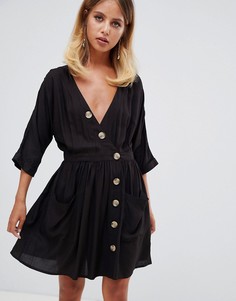 Повседневное платье с карманами и пуговицами ASOS DESIGN - Черный