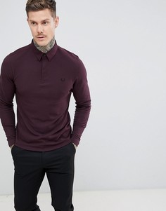 Поло бордового цвета с длинным рукавом и оксфордским воротником Fred Perry - Красный