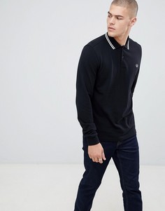 Черный лонгслив-поло с контрастным воротником Fred Perry - Черный