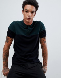 Черно-зеленое поло из пике со вставками Fred Perry - Черный