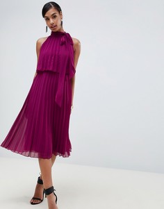 Плиссированное платье миди с халтером и завязкой ASOS DESIGN - Красный