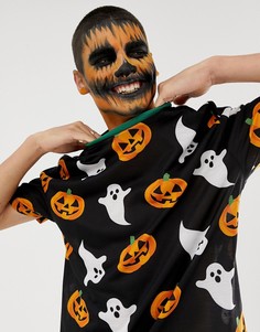 Свободная футболка с принтом тыкв и привидений ASOS DESIGN - Черный