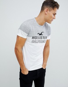 Бело-серая футболка в стиле ретро с логотипом Hollister tech - Серый