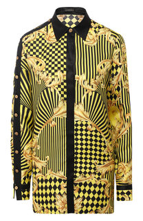 Шелковая блуза с контрастными пуговицами и принтом Versace