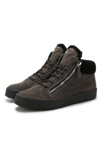 Высокие замшевые кеды на шнуровке с внутренней меховой отделкой Giuseppe Zanotti Design
