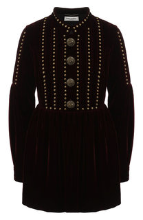 Бархатное мини-платье с декоративной отделкой Saint Laurent