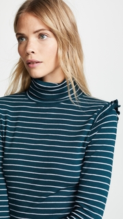 Three Dots Long Sleeve Turtleneck with Ruffle Shoulder
