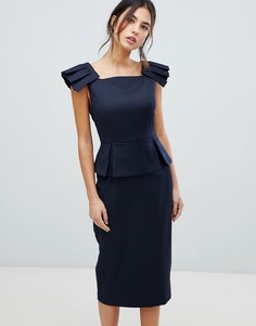Платье со складками на плечах и баской Ted Baker Rivaadd - Темно-синий