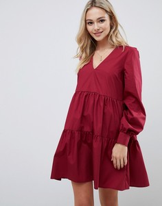 Свободное хлопковое платье мини с длинными рукавами ASOS DESIGN - Красный