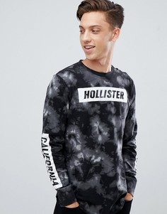 Черный мраморный лонгслив с логотипом Hollister - Черный