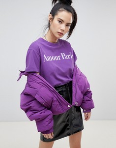 Футболка с надписью amour paris Pullbear - Фиолетовый Pull&Bear