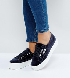 Серые бархатные кроссовки на платформе Superga 2790 - Серый