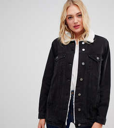 Черная джинсовая куртка с воротником из искусственного меха ASOS DESIGN Tall - Черный