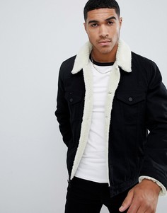 Черная джинсовая куртка с подкладкой из искусственного меха ASOS DESIGN - Черный