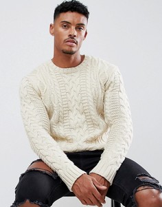 Вязаный джемпер с узором косичка ASOS DESIGN - Бежевый