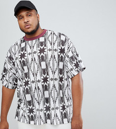 Oversize-футболка с ацтекским принтом и контрастной отделкой на вороте ASOS DESIGN Plus - Белый