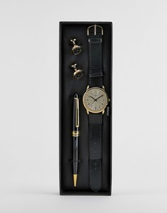 Подарочный набор с часами, золотистыми запонками и ручкой Limit - Черный