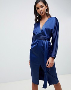 Атласное платье-кимоно миди с запахом ASOS DESIGN - Синий