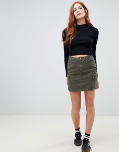 Джинсовая юбка хаки в стиле милитари New Look - Зеленый